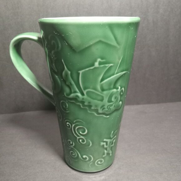 Starbucks Vintage Chaleur Embossed Green Ceramic Travel Mug Siren Mermaid - Picture 3 of 14